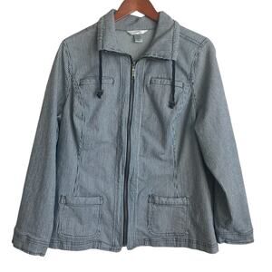 CJ Banks Women Jean Jacket 1X Navy Striped Denim Western Cowgirl Sustainable‎